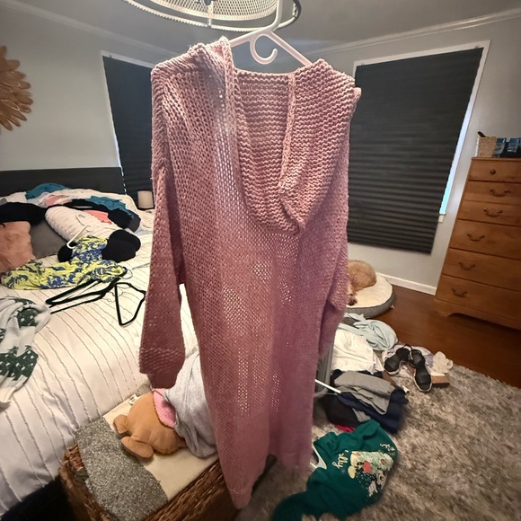 Free People Dusty Rose Hooded Open-Front Cardigan - Picture 2 of 3